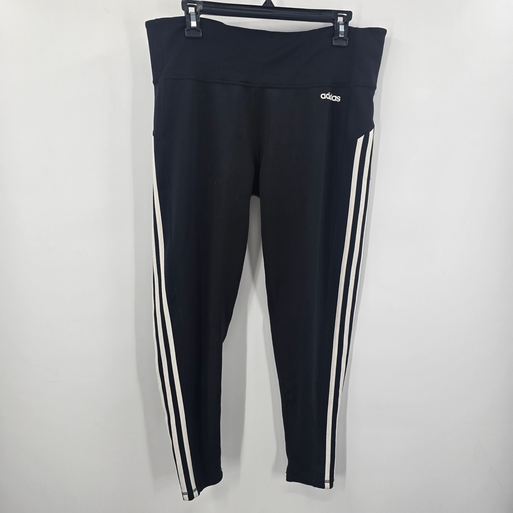 Adidas Climalite Leggings Womens XL Black White 3-Stripe Athletic Tights Yoga